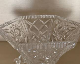 Vintage Cut Crystal Hexagonal Footed Candy Dish with Lid