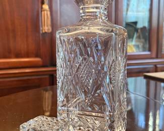 Cut Crystal Square Decanter with Diamond Pattern and Starburst Base
