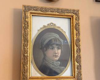 Vintage Oval Portrait Miniature Painting in Ornate Gold-Tone Frame