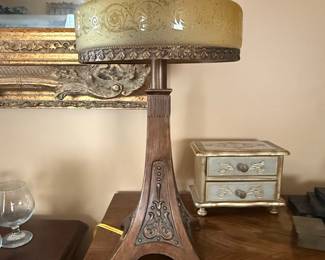 Antique Charles Parker Art Nouveau Slag Glass Table Lamp