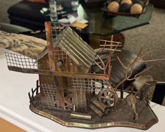 Vintage Copper Tone Metal Windmill Music Box Figurine