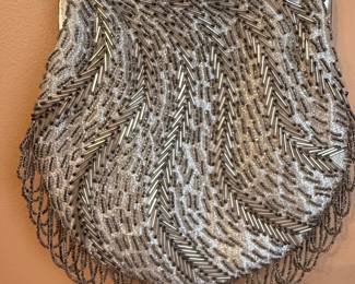 Regale Ltd. Silver Beaded Evening Bag with Fringe