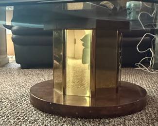 Postmodern Hexagonal Glass and Brass Coffee Table by Pace Collection