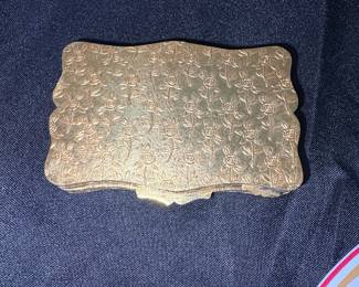 Vintage Gold Tone Enamel Scene Powder Compact