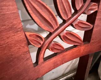 Pair of Vintage Stakmore Folding Chairs with Carved Leaf Motif