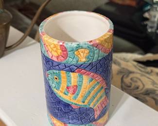 Clay Art Mosaic Fish Utensil Holder