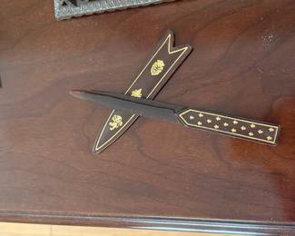 Vintage Decorative Letter Opener with Scabbard - Heraldic Design