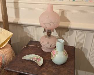 Antique pink lamp/ side table