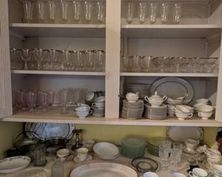 Vintage stemware/ platters/ china sets