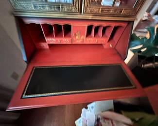 Inside Jasper Secretary… leather writing surface and compartments. 