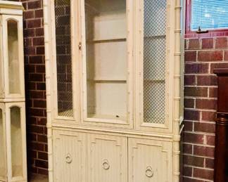 Vintage lighted turned bamboo china cabinet...