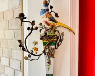 Brass and porcelain candle sconce (pair)...