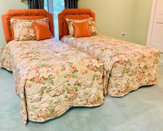Custom upholstered twin beds (pair)...