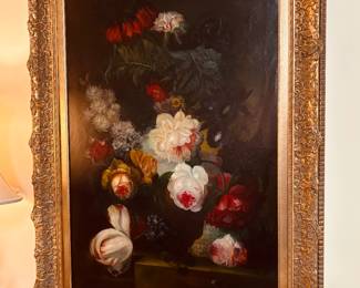 Large framed oil on canvas floral...