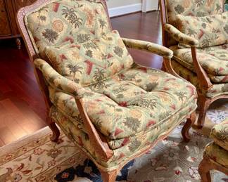 Matched fauteuil (pair) with single matching ottoman (detail)...