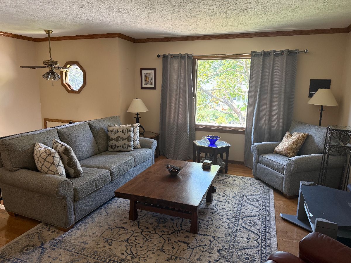 Very nice sofa and large chair, coffee table and side tables. 