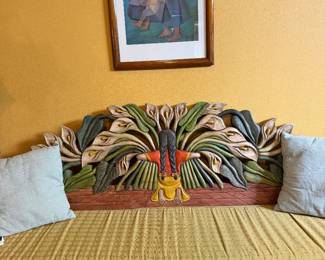 Diego Rivera style carved Bench