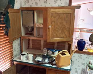 Vintage oak Hoosier style kitchen cabinet