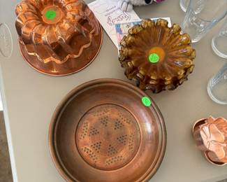 Vintage copper strainer and copper molds
