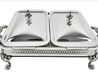 Vintage Silver Plate Double Rectangular Chafing Dish