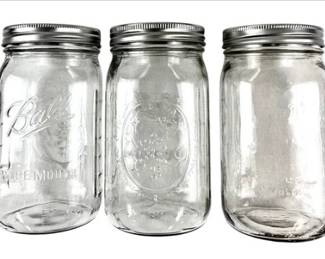 Set Of 3 Vintage Clear Glass Ball Wide Mouth Mason Jars