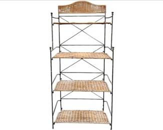Vintage Wrought Iron And Wicker Four Tier Display Shelf