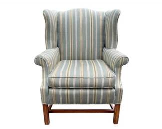 Vintage Striped Upholstered Wingback Armchair