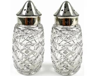 Waterford Cut Crystal Salt & Pepper Shakers With Silver Plate Covers