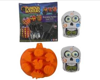 Pumpkin Masters Carving Kit, Silicone Mold, And 2 Glow Skull Ice Cube Sets