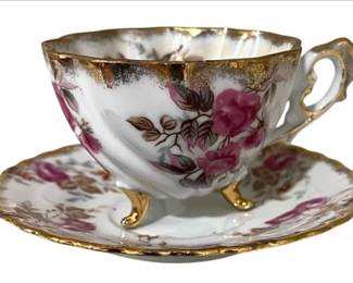 Vintage Hand Painted Porcelain Teacup & Saucer