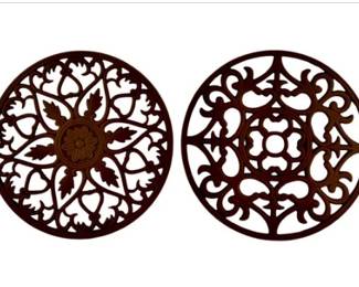 Cast Iron Trivets - Open Cutwork Hearts & Scrolls Design - Countertop Hot Pot Plate Holders