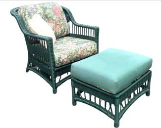 Green Wicker Lounge Chair With Ottoman