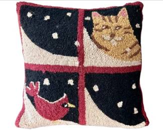 Cat & Cardinal Pillow With Velvet Back