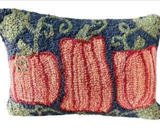 Chandler 4 Corners Hooked Needlework Pillow With Pumpkin Design