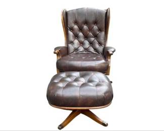 Tufted Leather Executive Swivel Chair And Ottoman Set