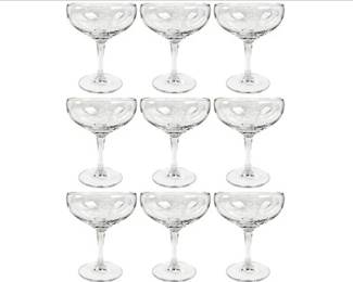 9 Vintage Etched Glass Champagne Coupes With Grape Cluster Design