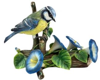 RSPB European Blue Tit 1981 Franklin Porcelain Figurine Morning Glory Vintage