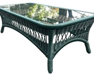 Green Wicker Coffee Table With Inset Glass Top