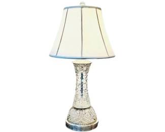 Tall Cut Crystal Lamp With Glass Finial, Silk Shade