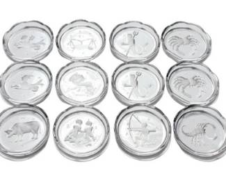 Val St. Lambert Crystal Zodiac Coasters - Signed