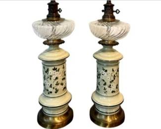 Pair Of Vintage Ceramic And Glass Lamps - no shades