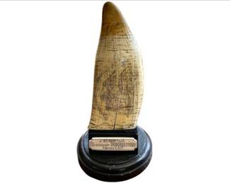 Scrimshaw Whale's Tooth On Stand - Reproduction