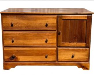 Rustic Pine Wood Dresser With 3 Drawers And A Side Cabinet Door