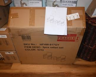 NEW in box 3 piece rattan set Grey Outdoor sitting set