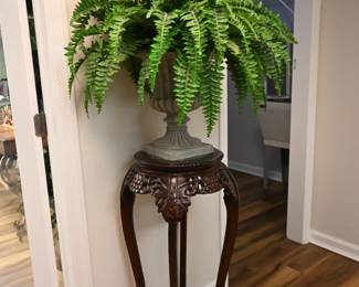 Pedestal Plant Stand, Artificial Fern plant