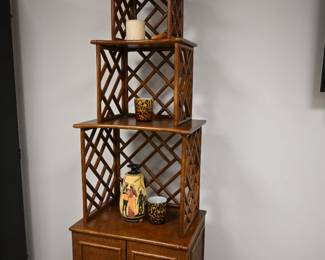 pagoda-Style Rattan Bookcase Étagère Cabinet
