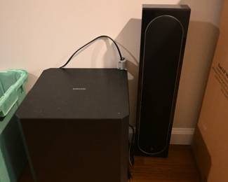 Samsung wireless subwoofer. - Monitor Audio Radius 225 or Radius 250 HD slim on-wall LCR speaker in a gloss black finish.