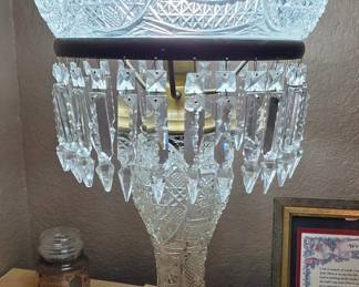Vintsge Handcut Crystal Lamp with Hanging Prisms