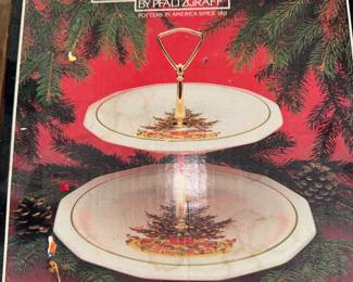 Holiday serving dish two tier Pfaltzgraff