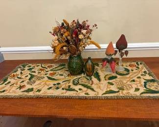 Greg Shooner Redware vase (with flowers), $150; Greg Shooner redware flask, $125
